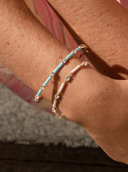 Pulsera esclava de plata con detalle intercalado de esmalte azul y circonita-LINEARGENT