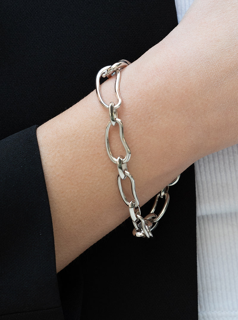 Pulsera eslabones de plata diseño líquido y moderno-LINEARGENT