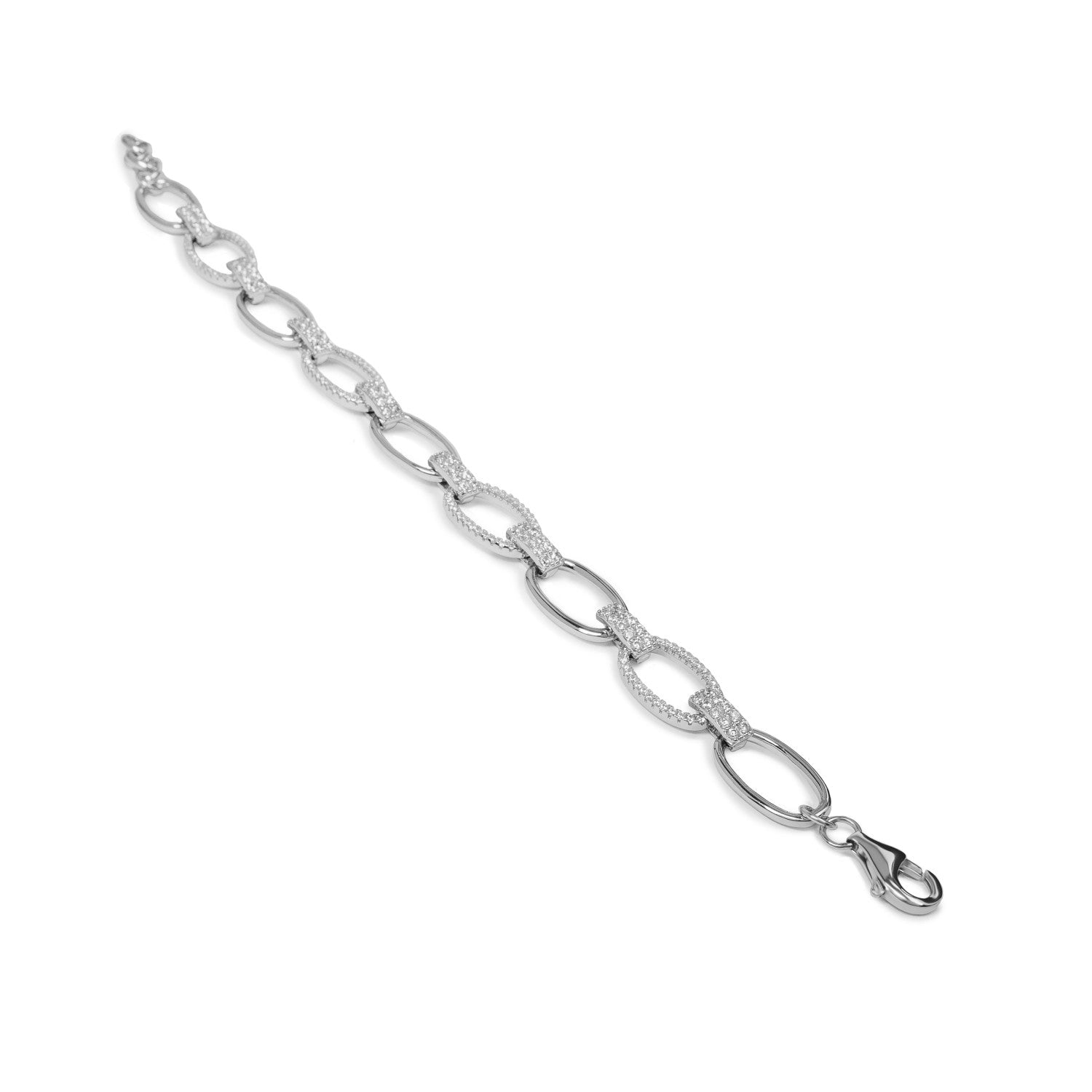 Pulsera eslabones plata diseño alterno con circonitas