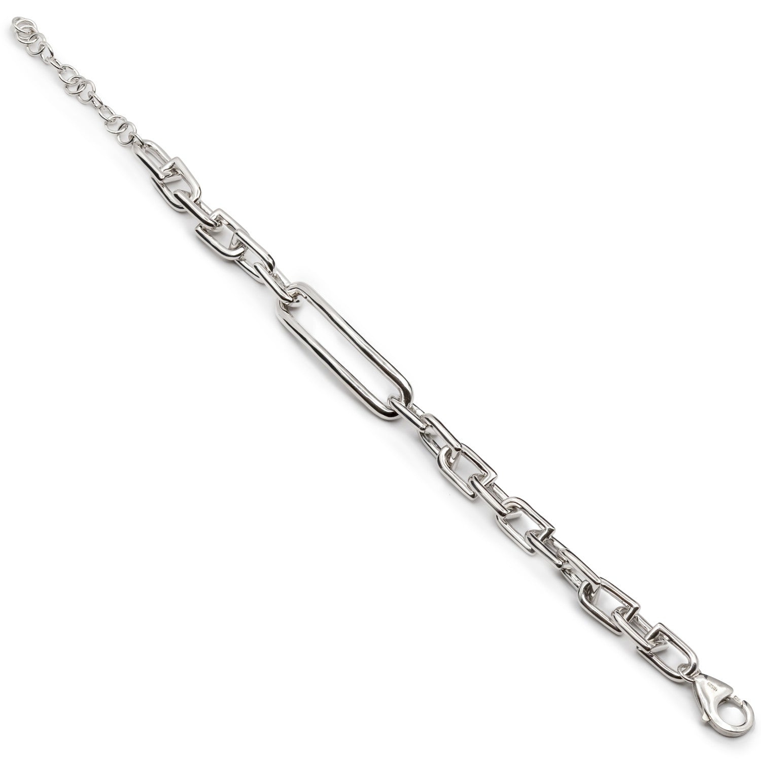 Pulsera eslabones plata diseño rectangular desigual-LINEARGENT