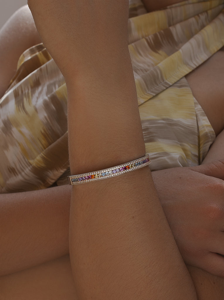 Pulsera rígida de plata con circonitas de colores