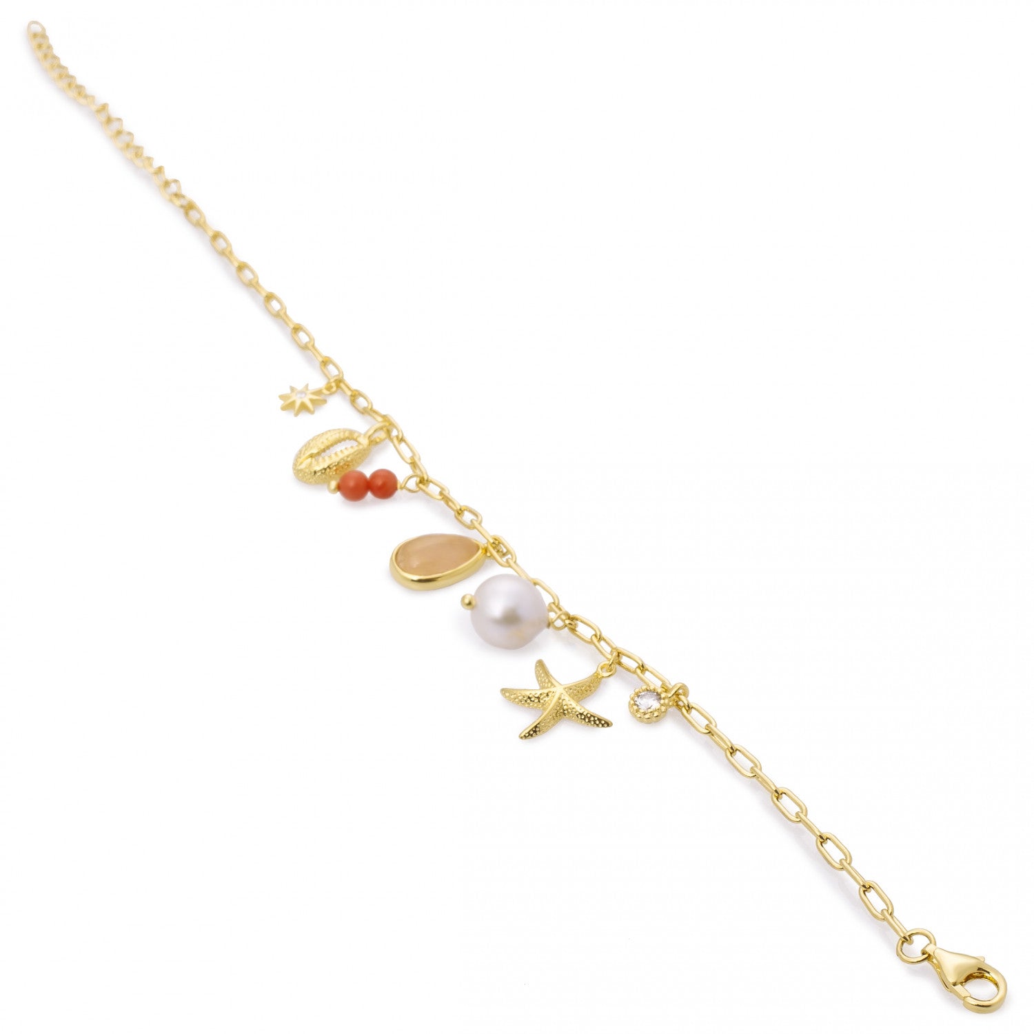 Pulseras con colgantes de plata con motivo marino rose quartz y coral-LINEARGENT