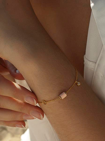 Pulseras con colgantes motivo central en tono rosa y circonita a modo de charm-LINEARGENT