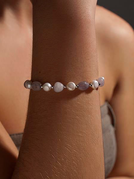 Pulseras con piedras de plata amatista y perlas de agua dulce-LINEARGENT