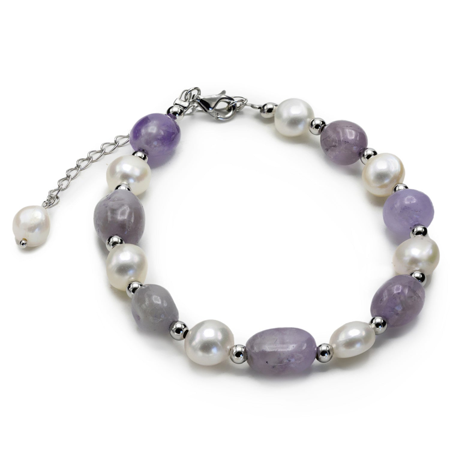 Pulseras con piedras de plata amatista y perlas de agua dulce-LINEARGENT