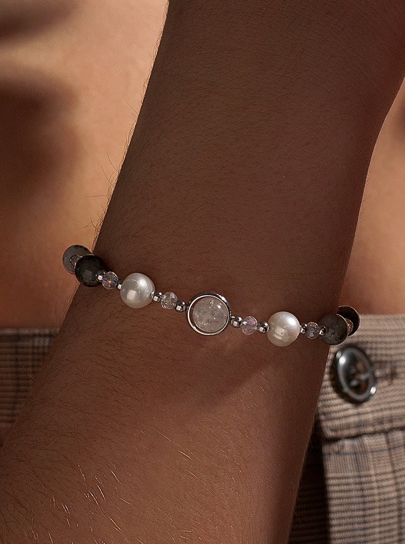 Pulseras con piedras de plata cuarzo ahumado y perlas de agua dulce-LINEARGENT