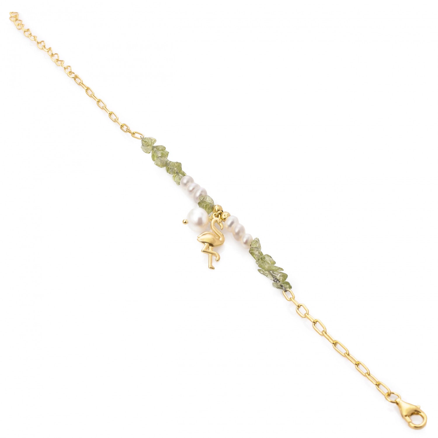 Pulseras con piedras de plata diseño colgante de flamenco y peridot-LINEARGENT