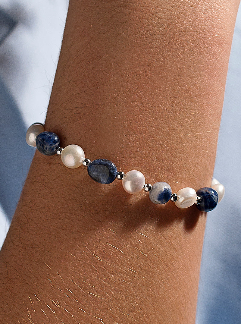 Pulseras con piedras de plata soladita y perlas de agua dulce-LINEARGENT