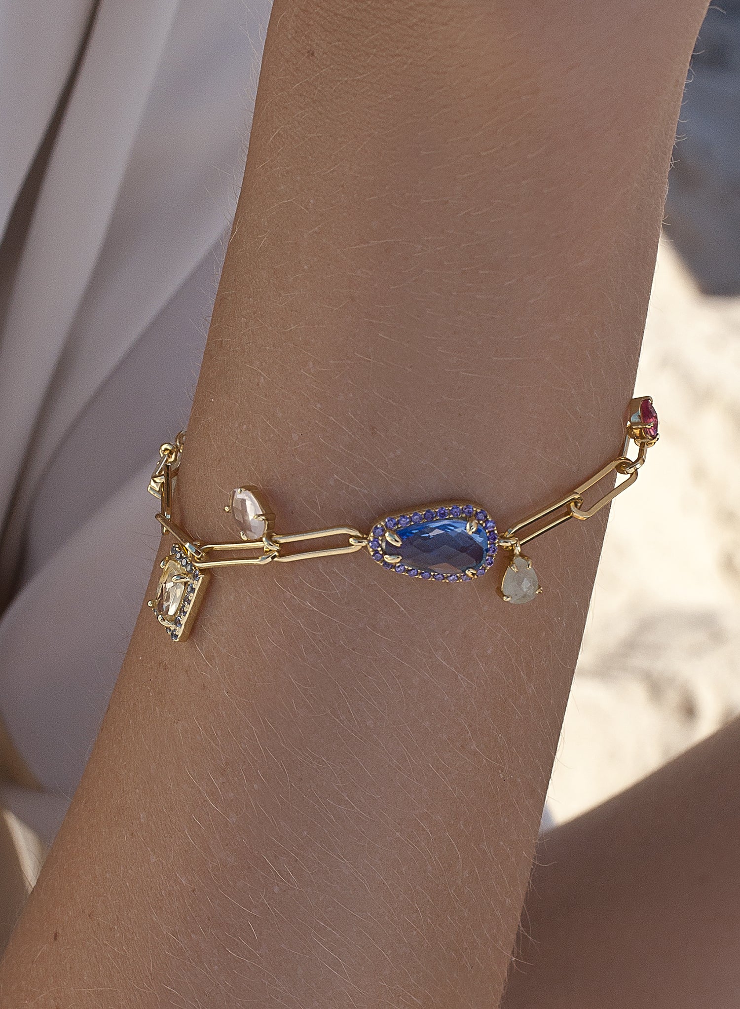 Pulseras con piedras estilo paper clip con charms-LINEARGENT