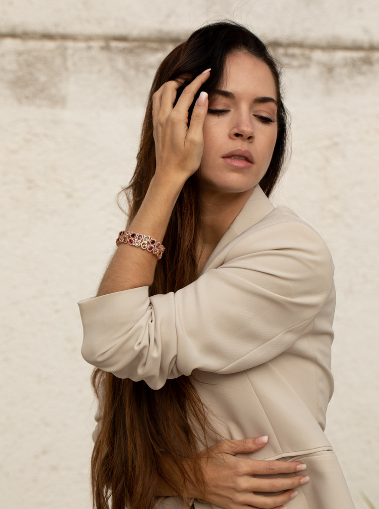 Pulseras con piedras multicolor de plata bañada en oro rosa