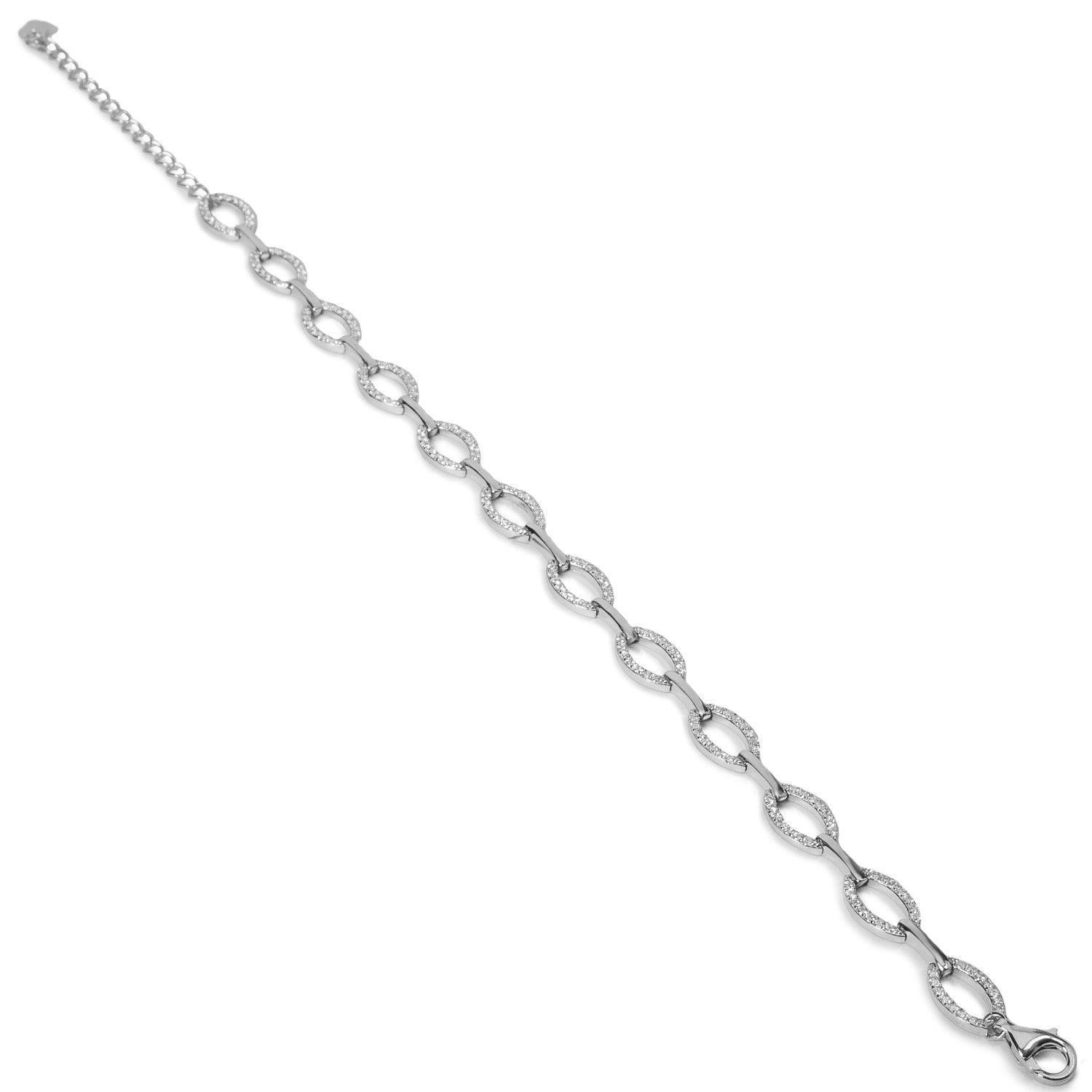 Pulseras eslabones de plata con circonitas en forma ovalada