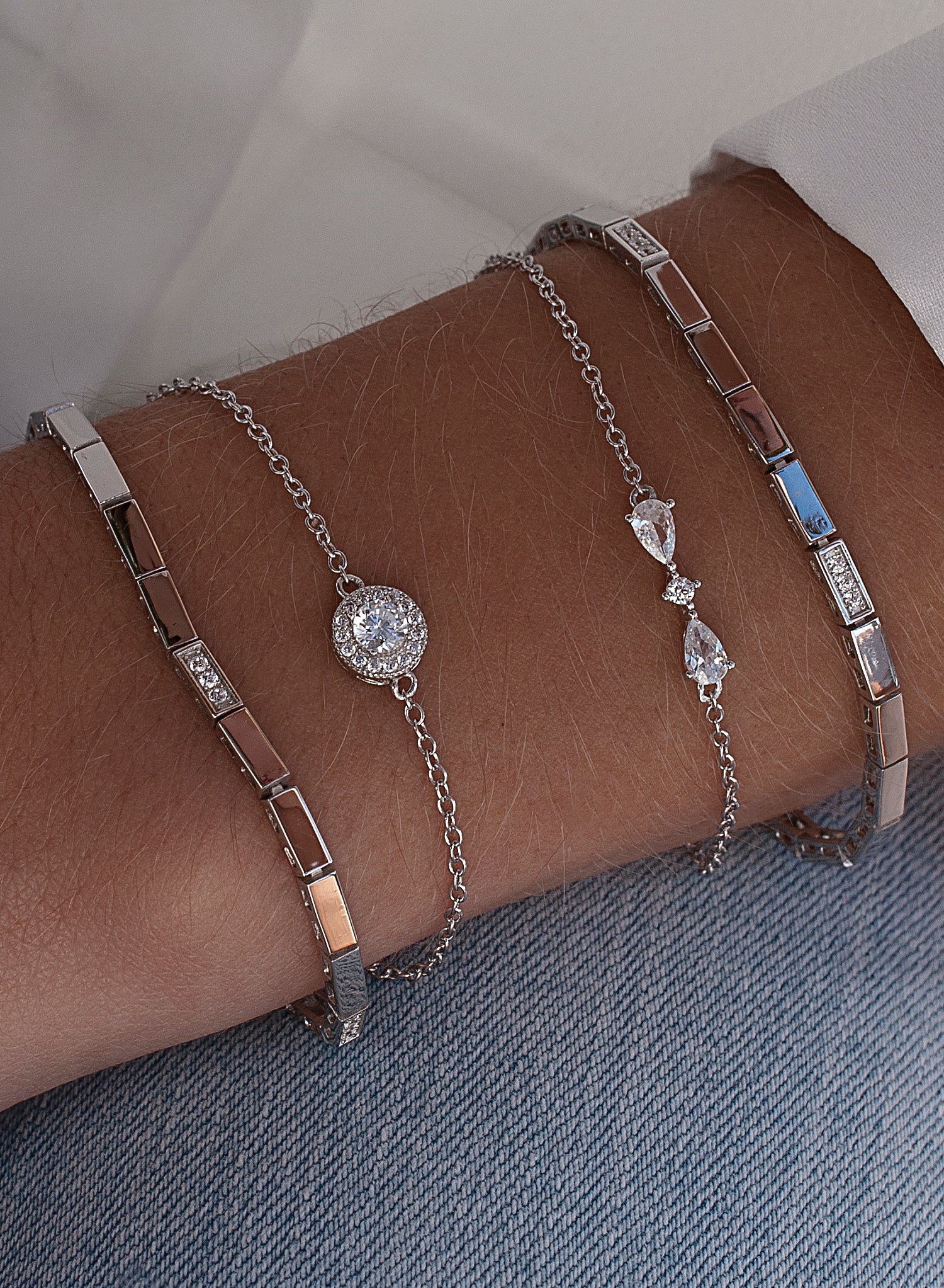 Pulseras fina de plata diseño doble circular-LINEARGENT