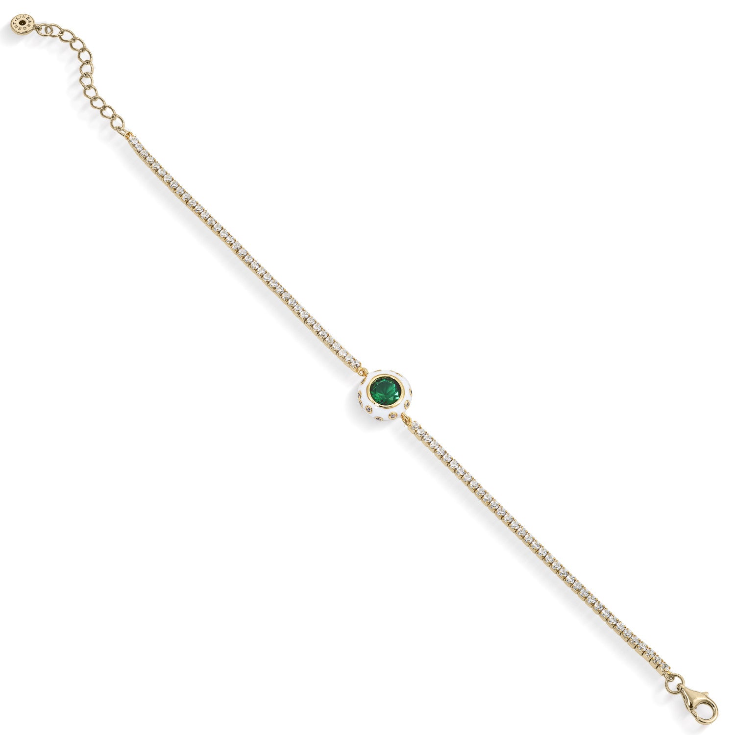 Pulseras finas cadena de circonitas con gema central verde-LINEARGENT