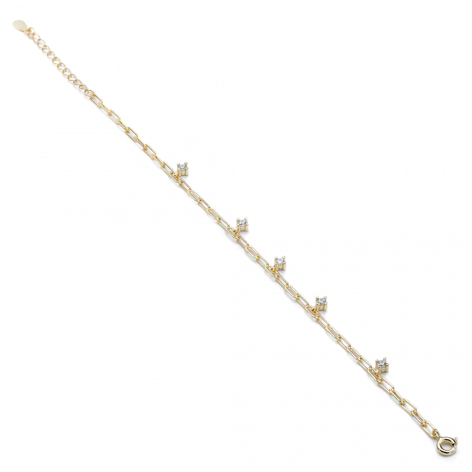 Pulseras finas de plata con circonitas colgantes estilo cadena dorado-LINEARGENT