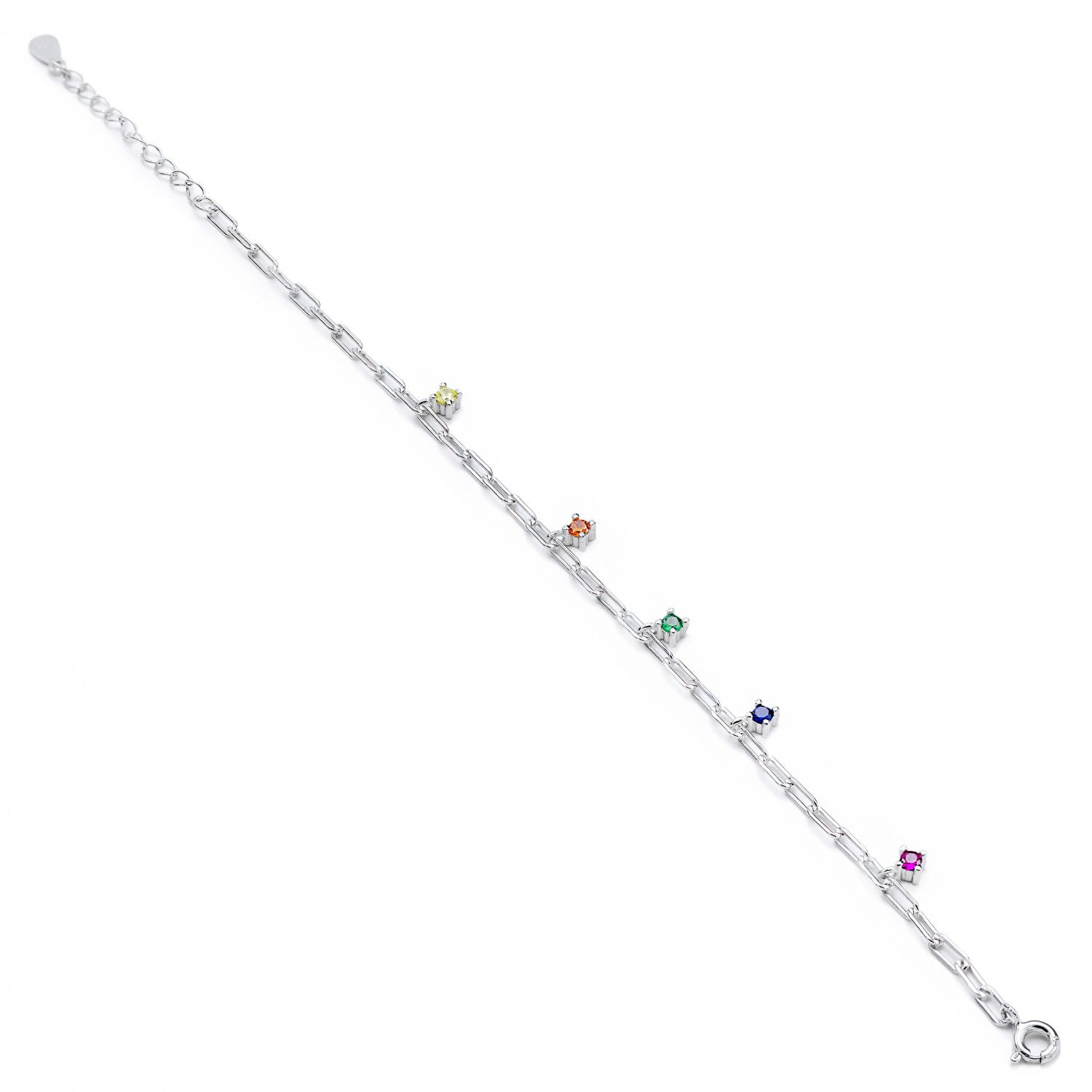 Pulseras finas de plata con circonitas colgantes multicolor estilo cadena-LINEARGENT