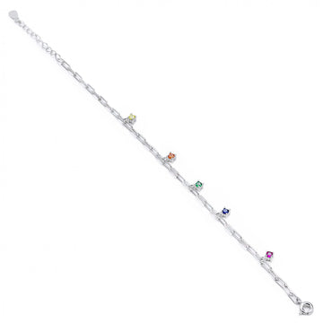 Pulseras finas de plata con circonitas colgantes multicolor estilo cadena