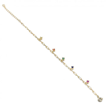 Pulseras finas de plata con circonitas multicolor colgantes estilo cadena dorado