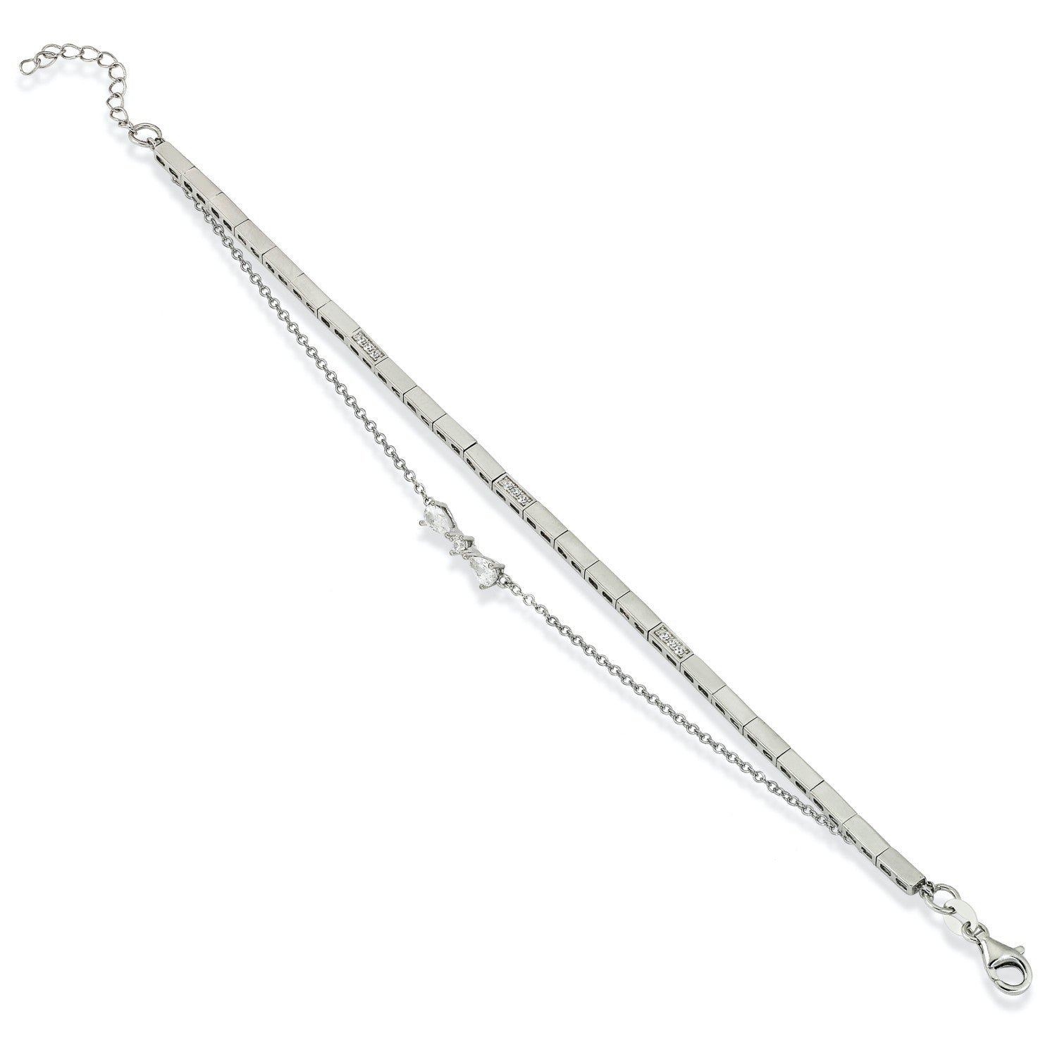 Pulseras finas en plata diseño doble circonita-LINEARGENT