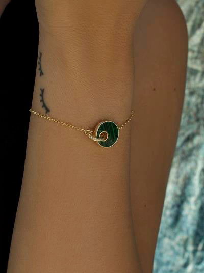 Pulseras finas formadas por malachite y circonitas-LINEARGENT