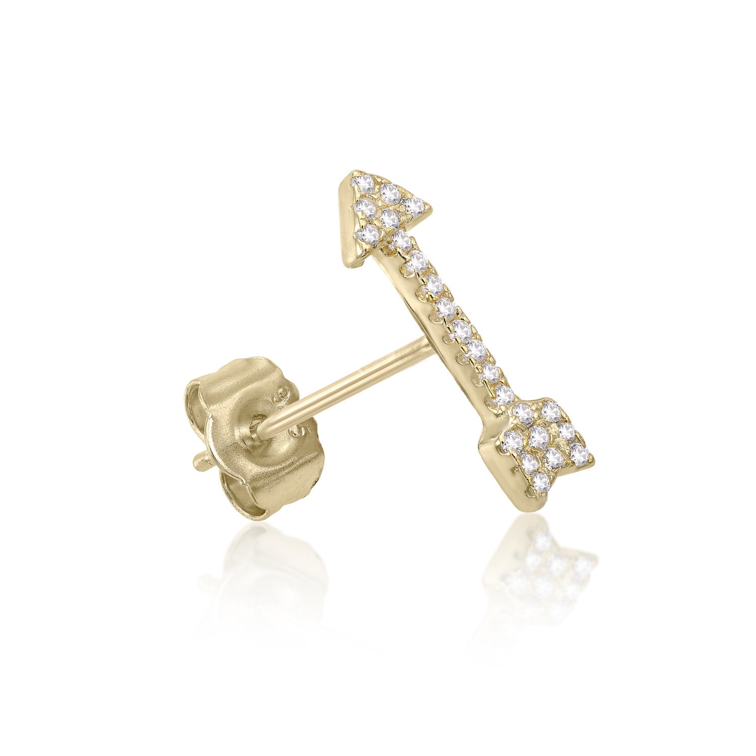Segundo pendiente de plata baño en oro con charm de flecha y circonitas-LINEARGENT