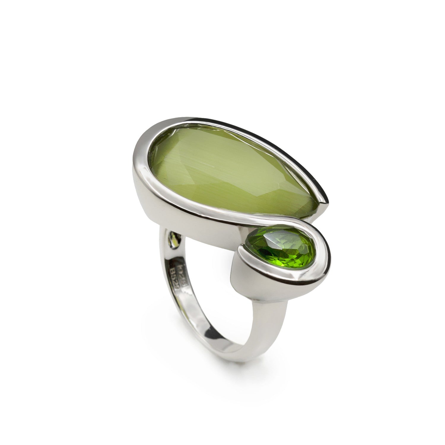 anillo de plata con piedras verdes en diseño moderno-LINEARGENT
