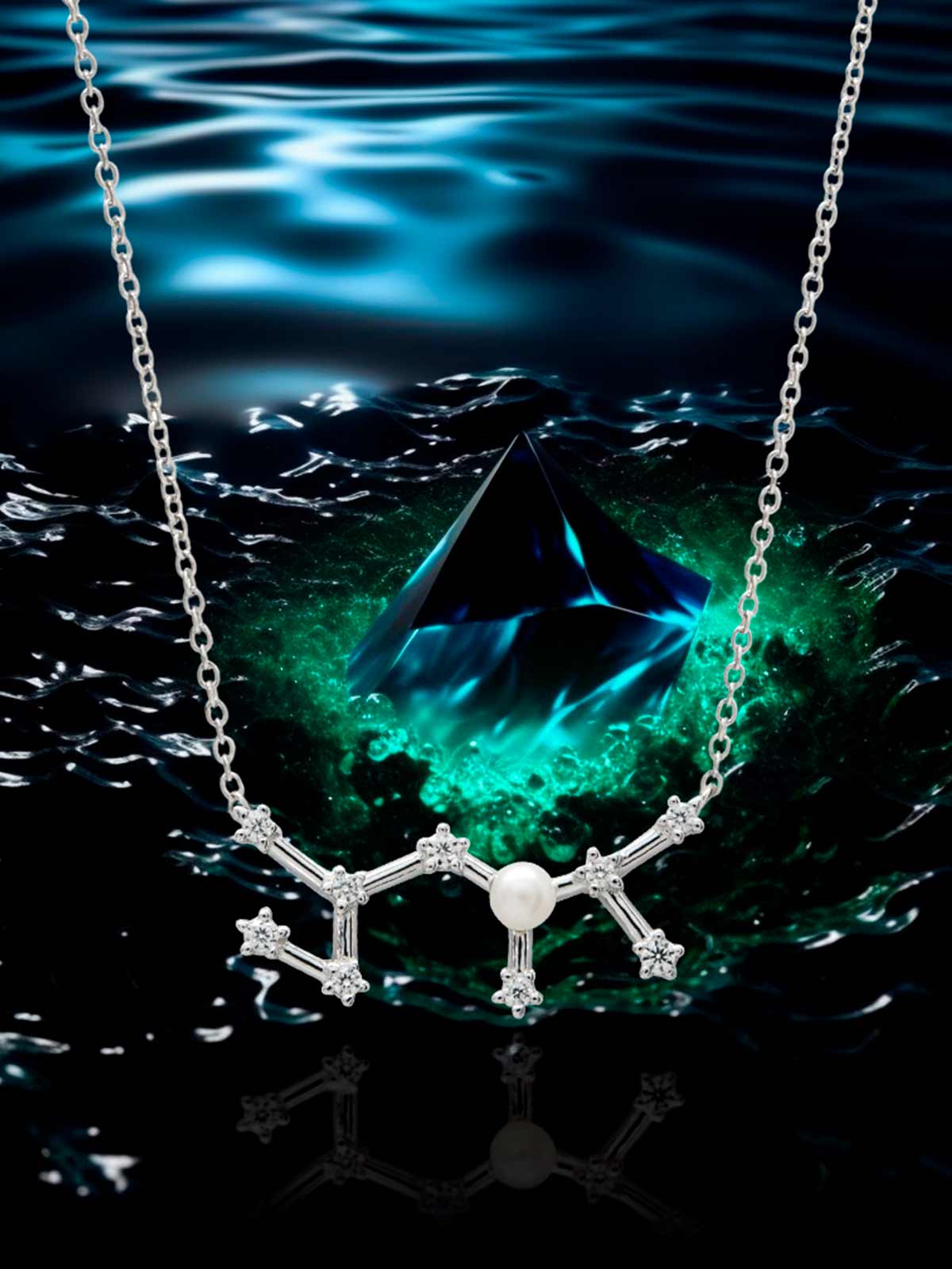 Sagittarius Constellation pendant in silver with natural freshwater pearl
