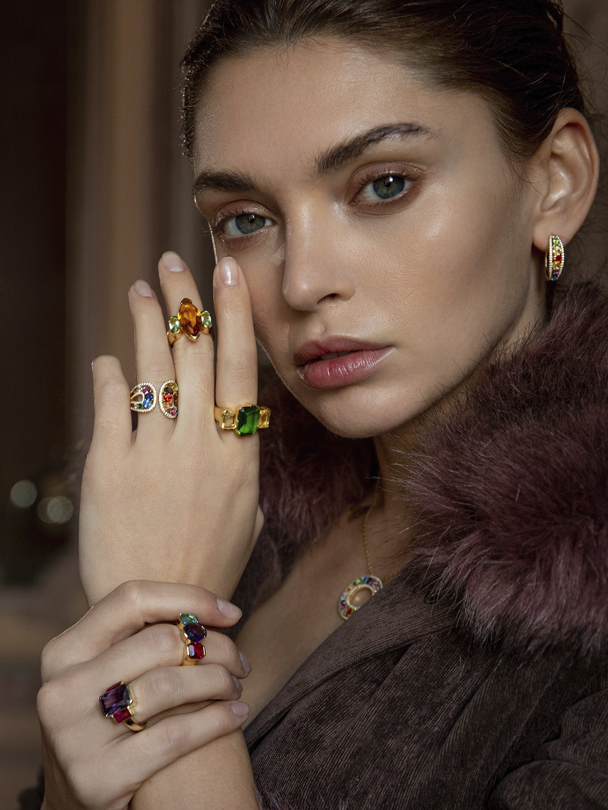 Multicolor gold-plated silver hoop earrings with cubic zirconia