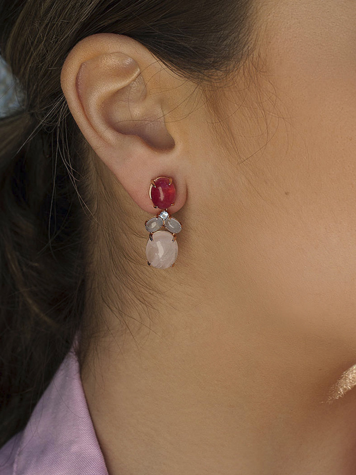 Natural stone pendant earrings, multi-size design