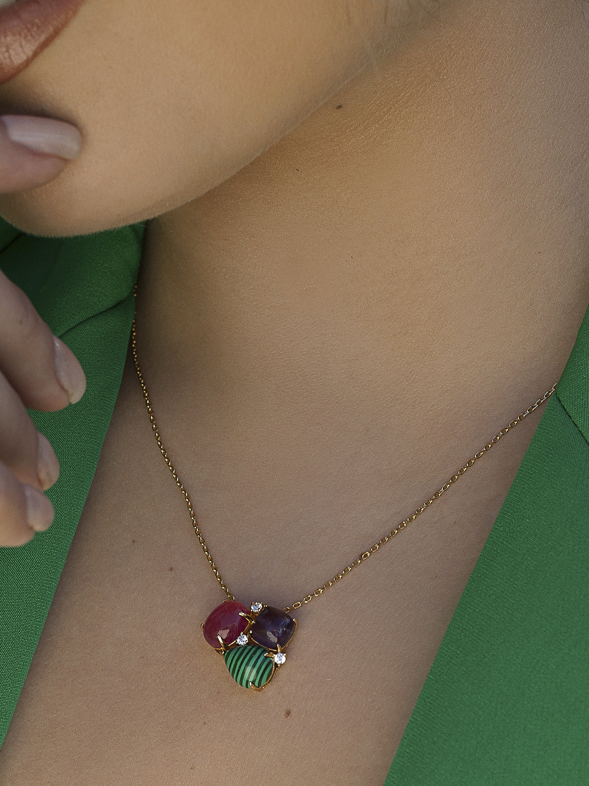Necklaces with multi-shaped stone designs and cubic zirconia