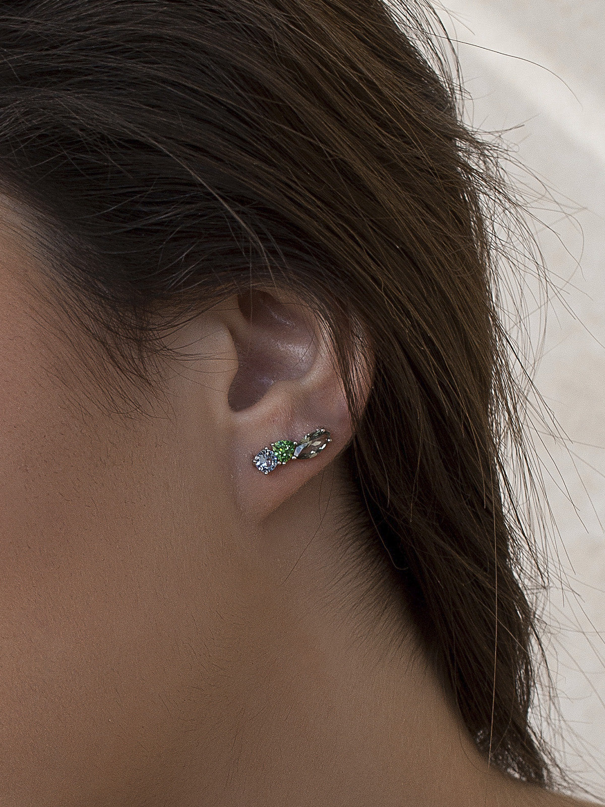 Silver ear crawlers with green stones