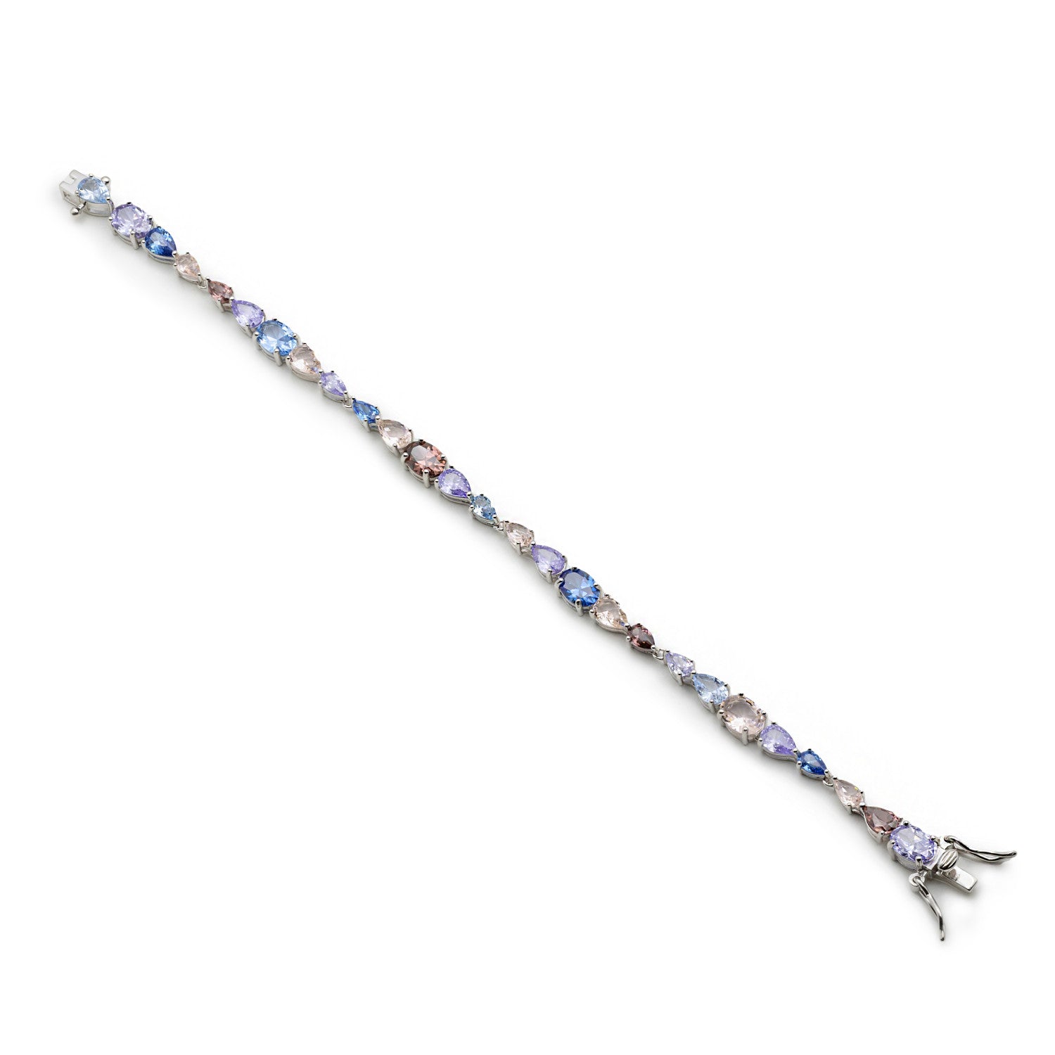 pulsera de plata con piedras en tonos azules y rosados-LINEARGENT