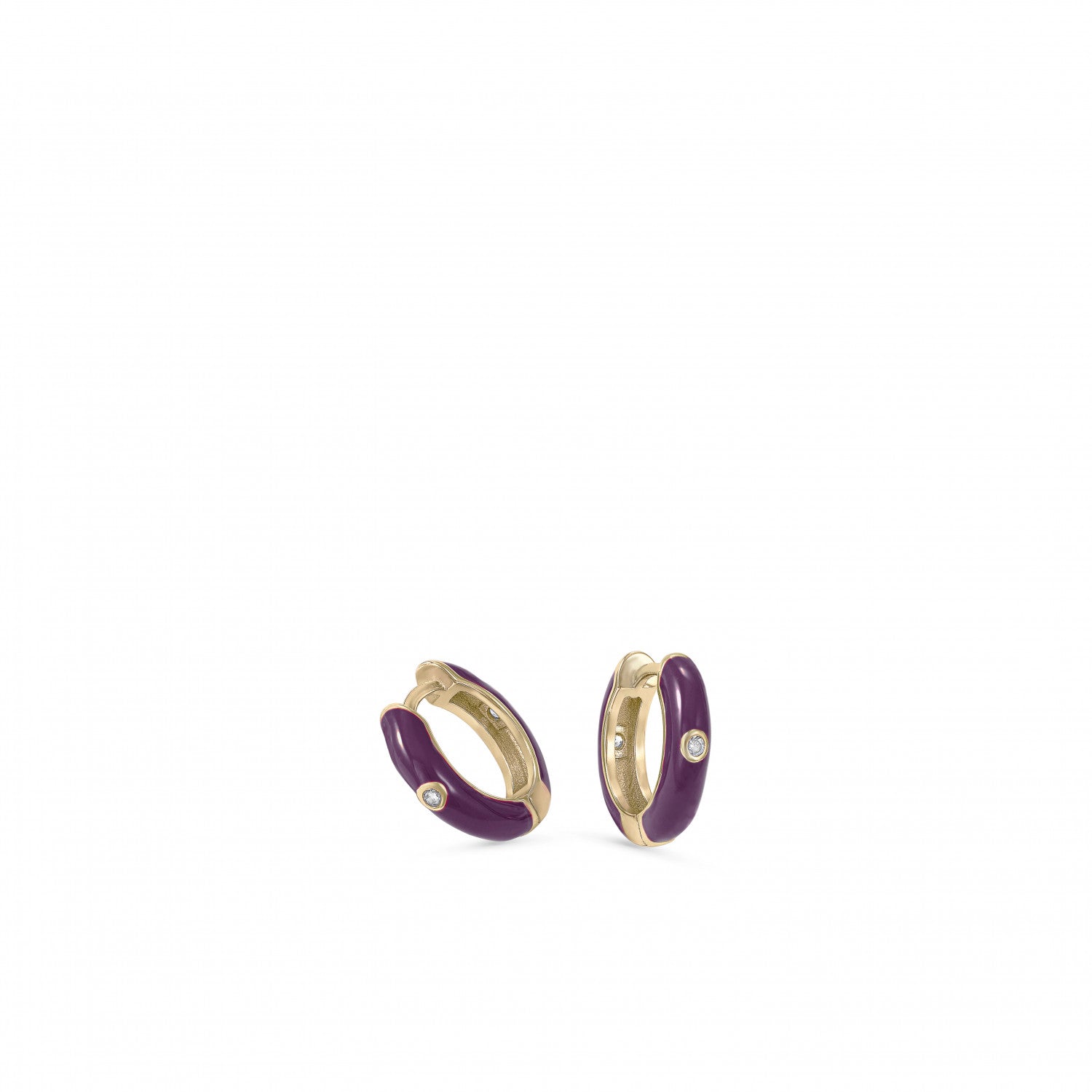 Pendiente · Pendientes aros pequeños diseño esmalte púrpura y circonita central