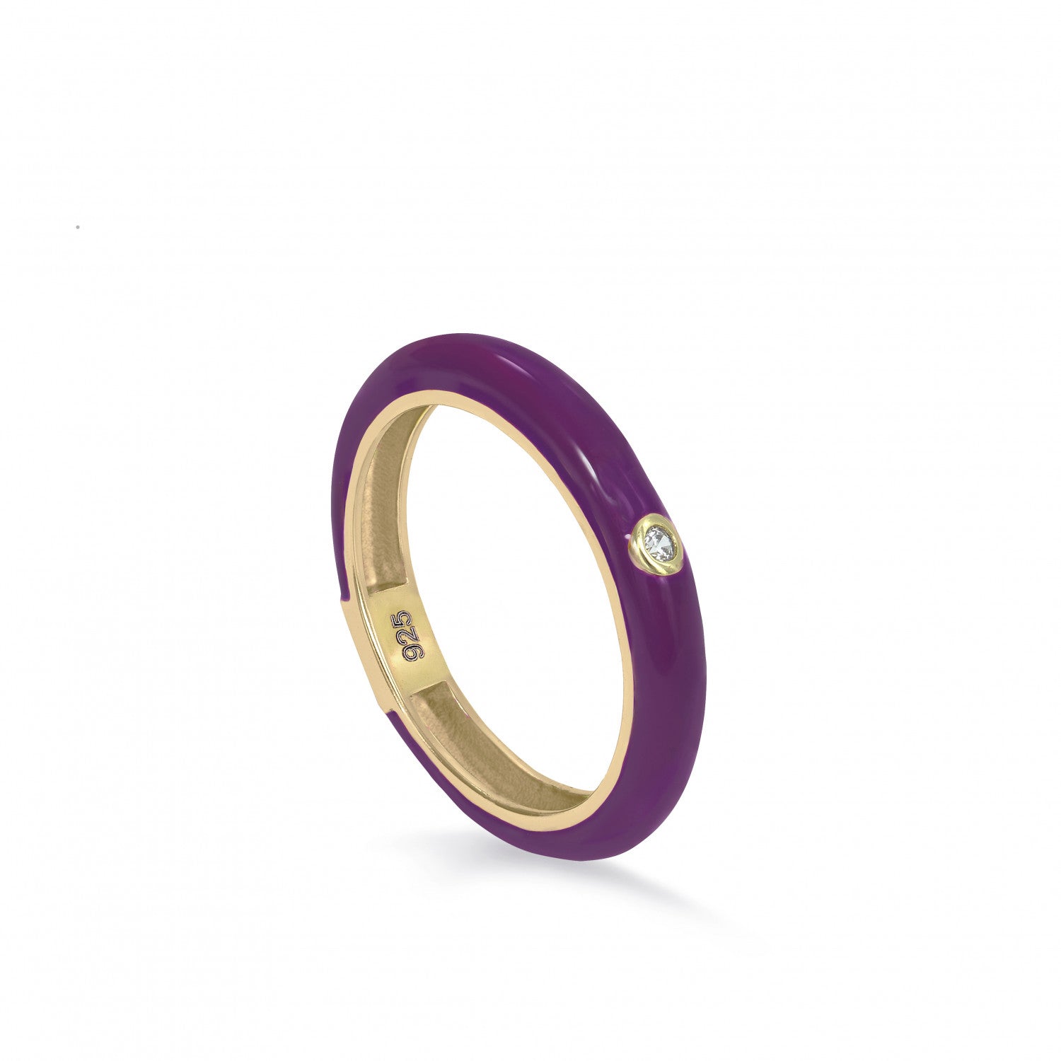 Anillo · Anillo esmalte púrpura diseño circonita central bañado en oro