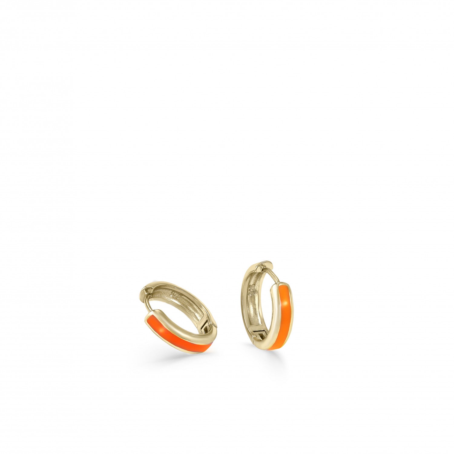 Pendiente · Pendientes aros pequeños diseño esmalte naranja bañados en oro
