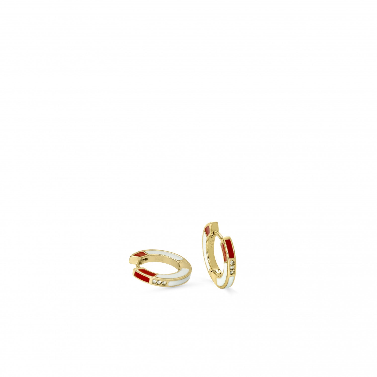 Pendiente · Pendientes aros pequeños diseño esmalte rojo y blanco con circonitas