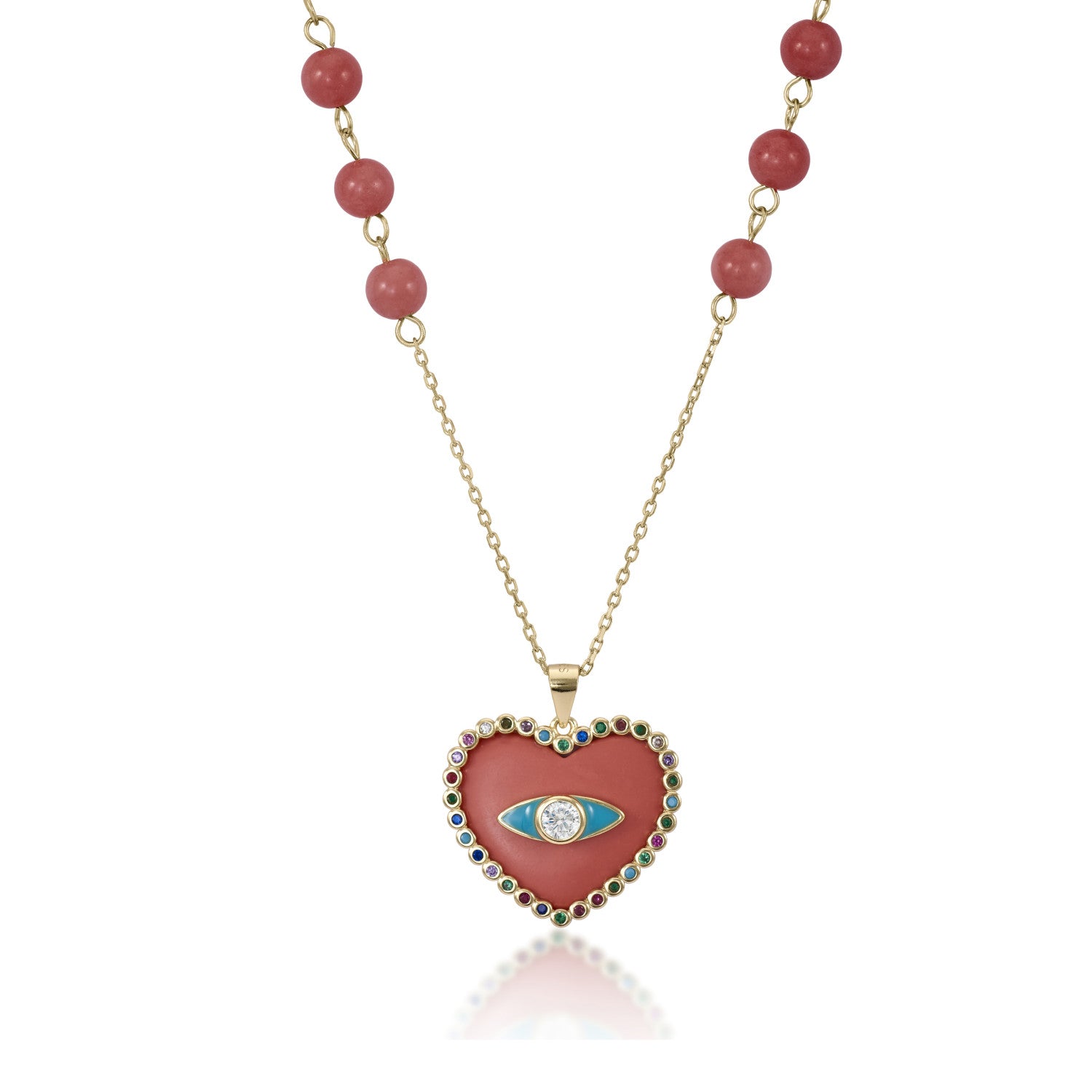 Collar medalla bañada en oro diseño corazón y piedras de colores