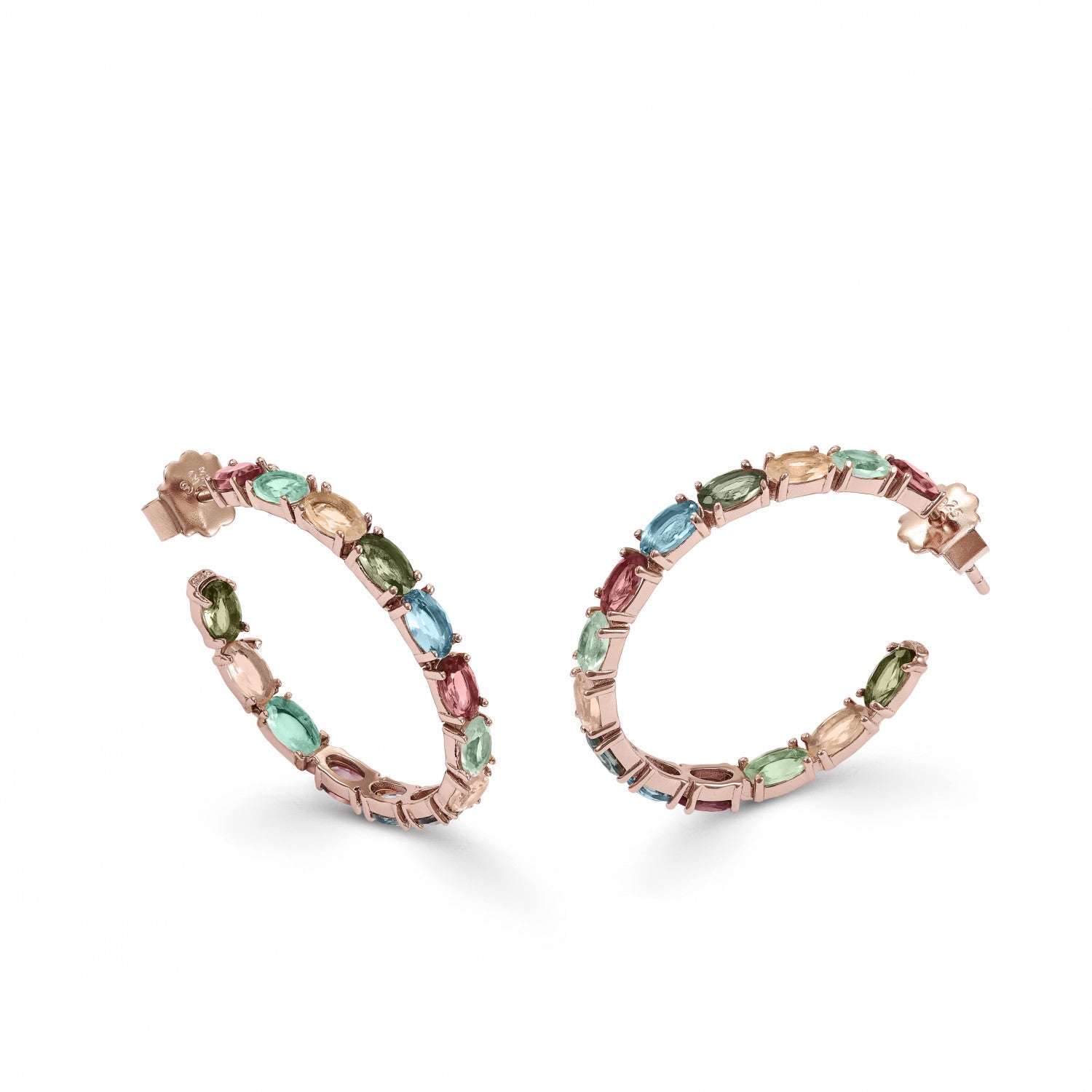 Pendiente · Pendientes aros con piedras de talla oval diseño multicolor