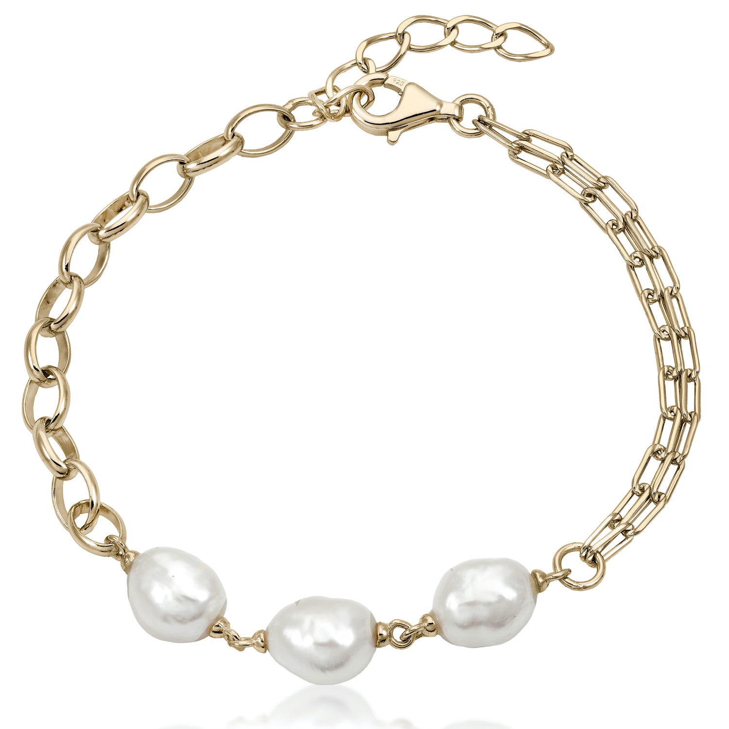 Pulseras perlas de plata bañada en oro diseño eslabones
