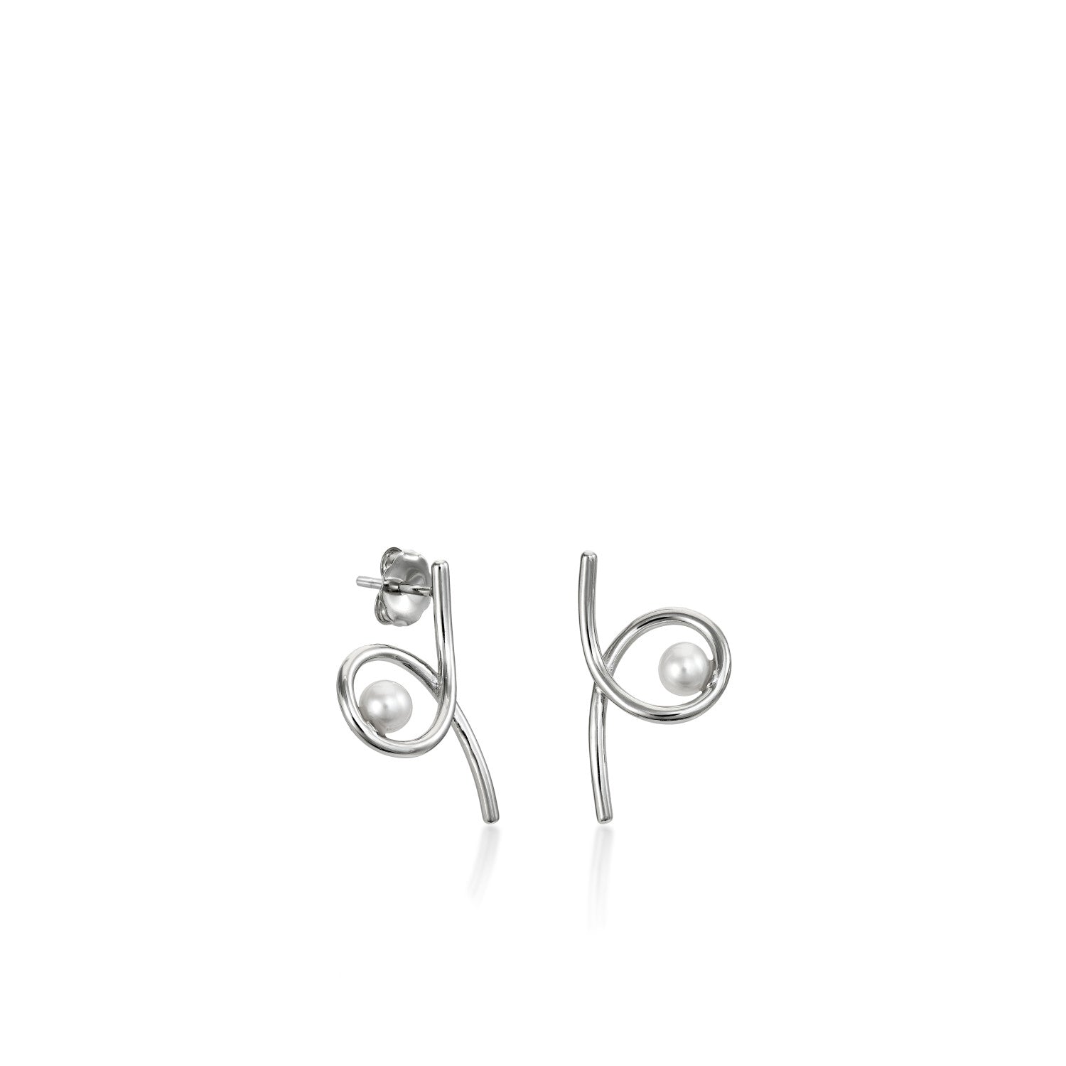 Pendientes perlas de plata diseño tirabuzón con perla