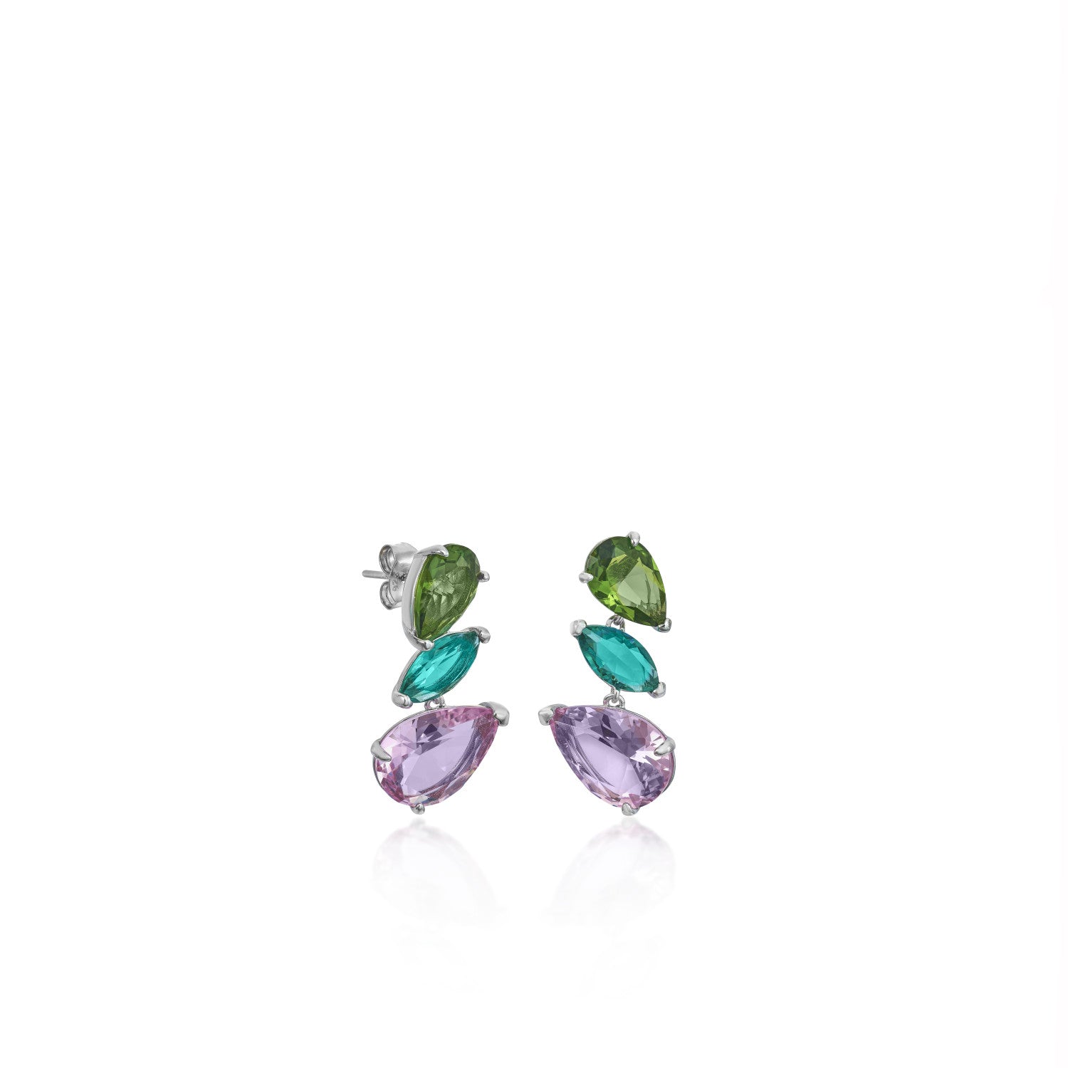 Pendientes de piedras de colores diseño tres gemas talla pera