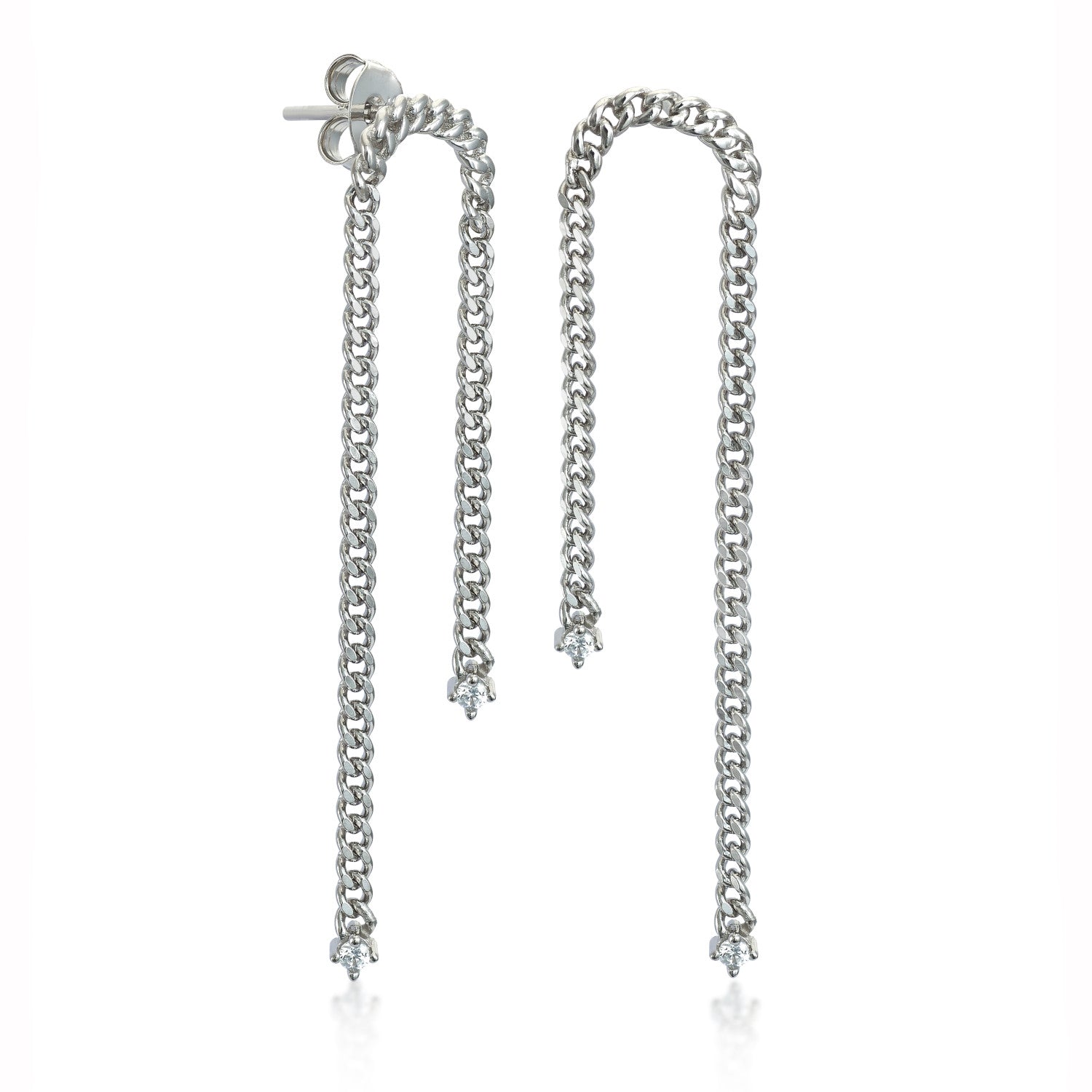 Pendientes largos de plata estilo cadena con detalle circonitas