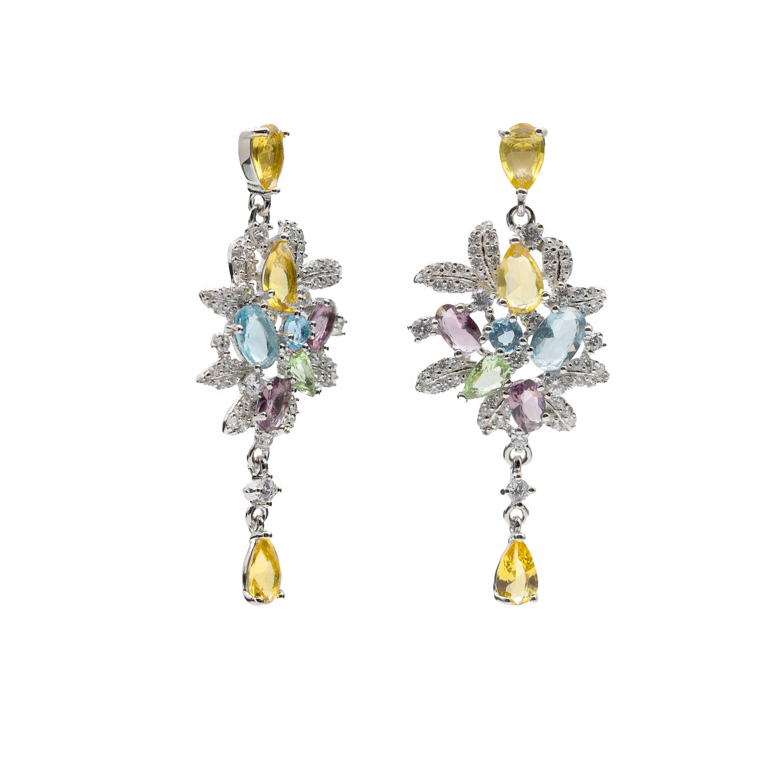 Pendientes gemas de colores barroco en motivos florales