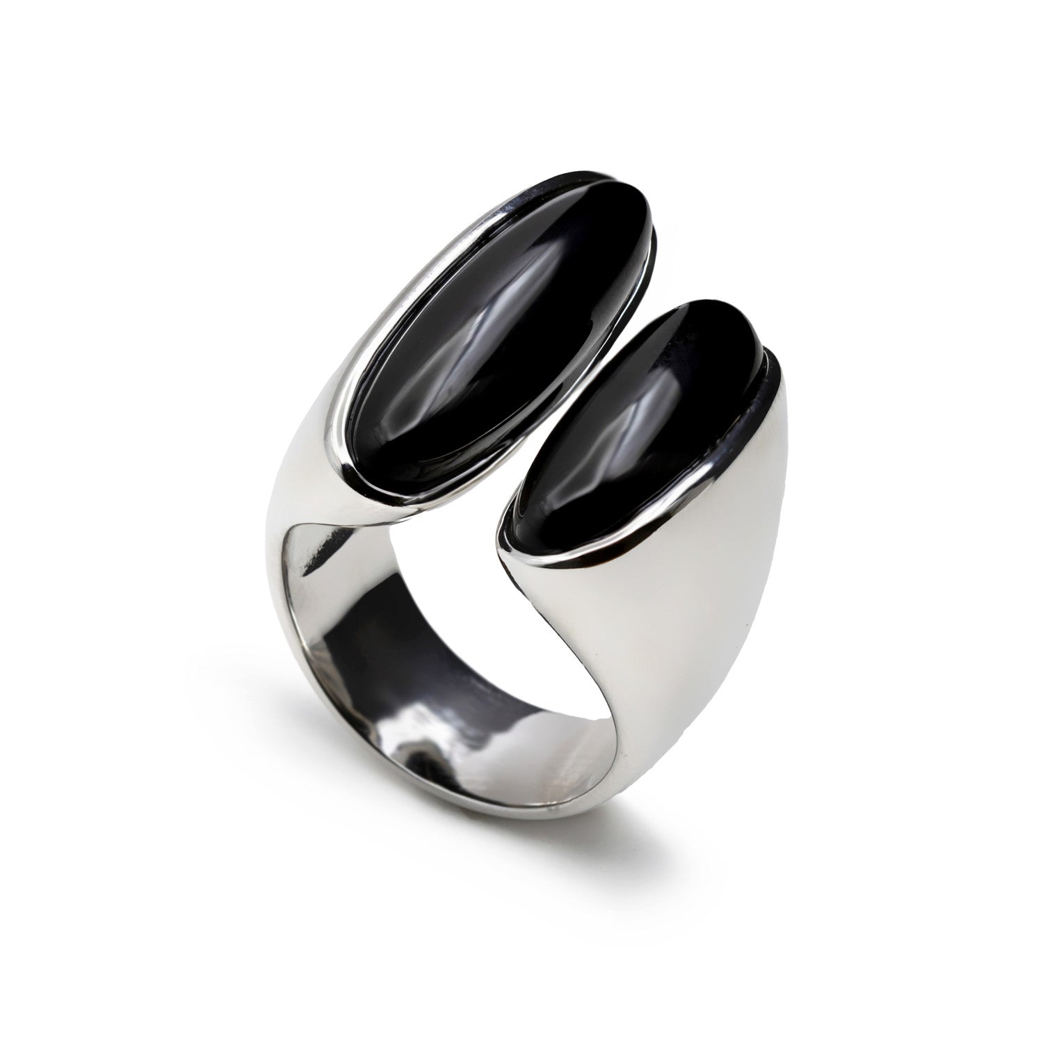 Anillo con piedra ónix diseño abierto de plata-LINEARGENT