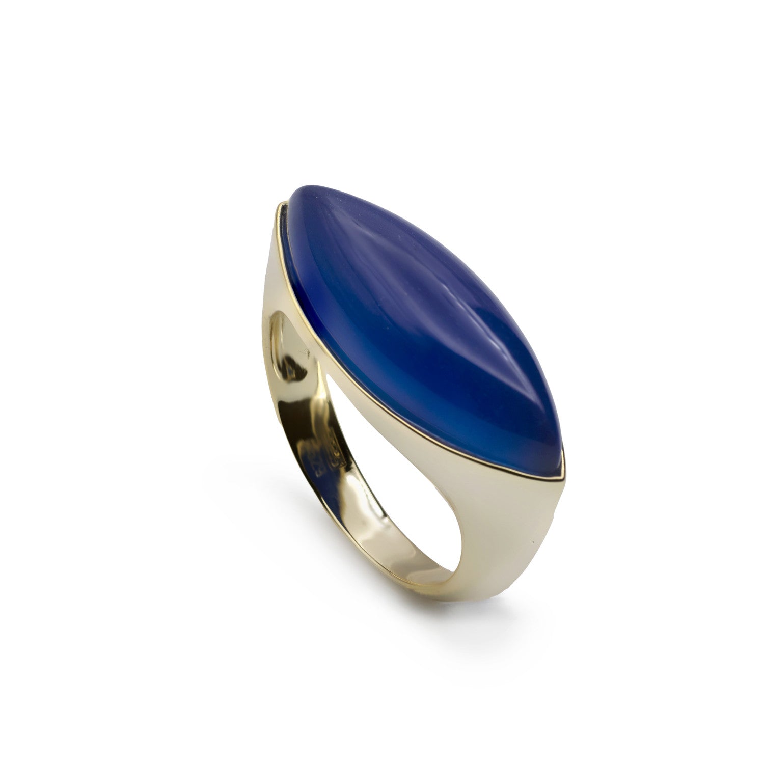 Anillo con piedra tono zafiro en forma ovalada alargada-LINEARGENT