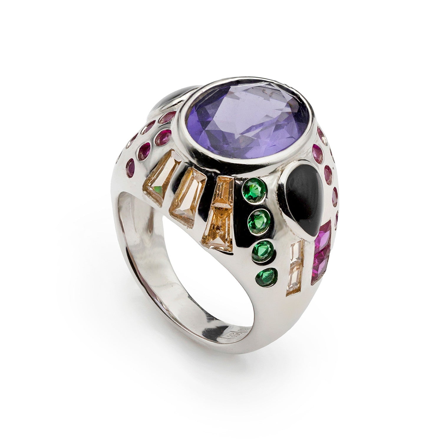 Anillo con piedras de colores multicolor diseño chaos-LINEARGENT