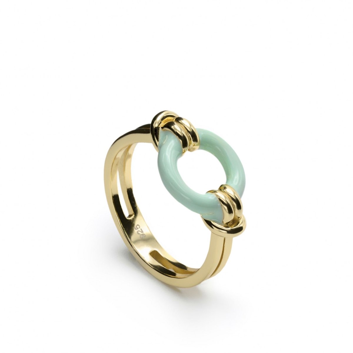 Anillo esmalte diseño círculo azul bañado en oro-LINEARGENT
