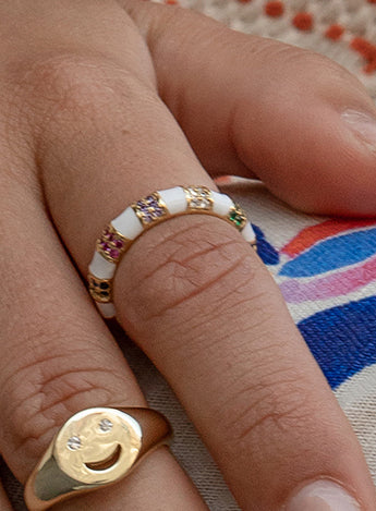 Anillo esmalte diseño multicolor con circonitas-LINEARGENT