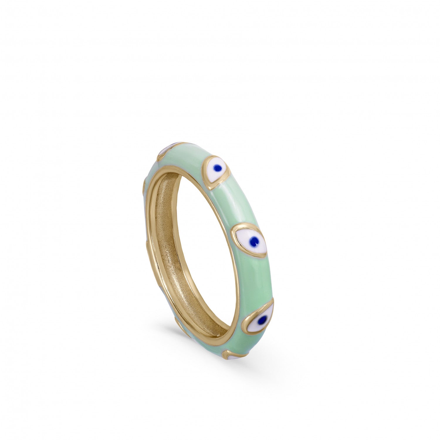 Anillo esmalte verde menta diseño ojos bañado en oro-LINEARGENT