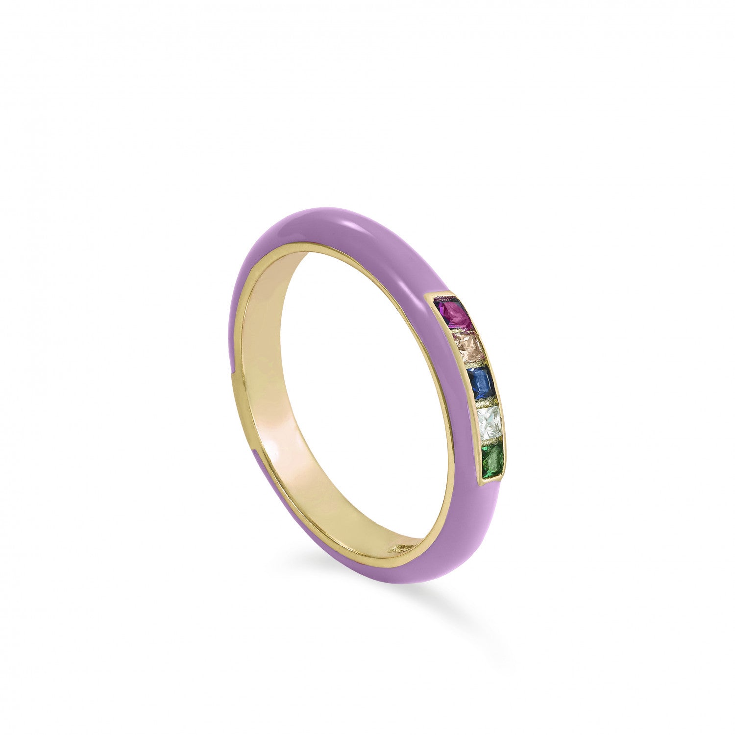 Anillo esmalte violeta diseño cuarzos adamantinos multicolores-LINEARGENT