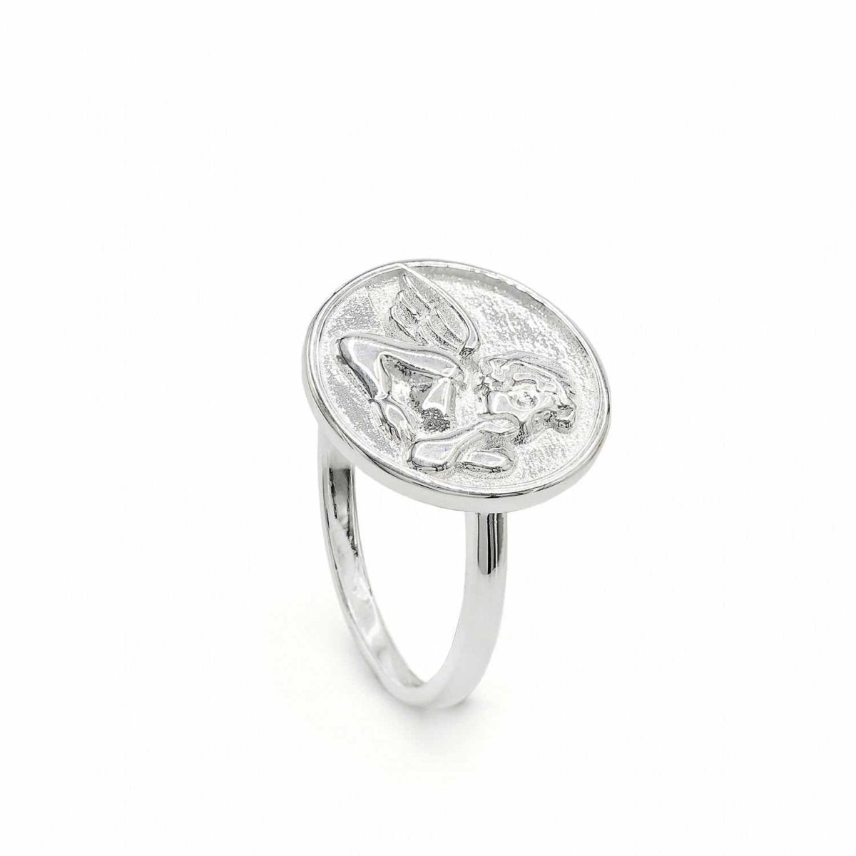 Anillo sello diseño ángel de plata lisa-LINEARGENT